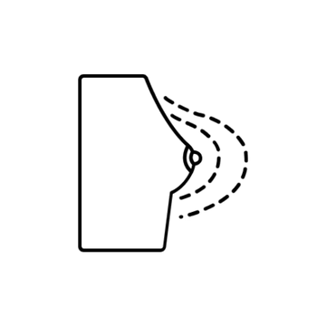 Line icon of a breast profile with dashed contour lines