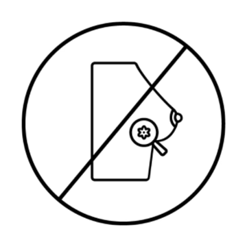 Crossed-out icon of a breast under a magnifying glass