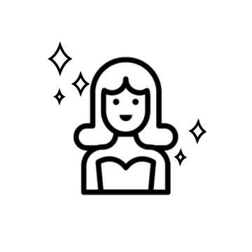 Line icon of a smiling woman with sparkles