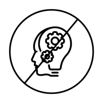 Crossed-out icon of a head with gears