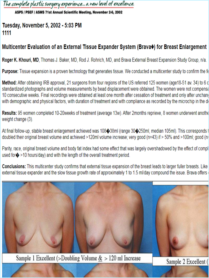 First page of 2002 ASPS meeting abstract on BRAVA external expansion